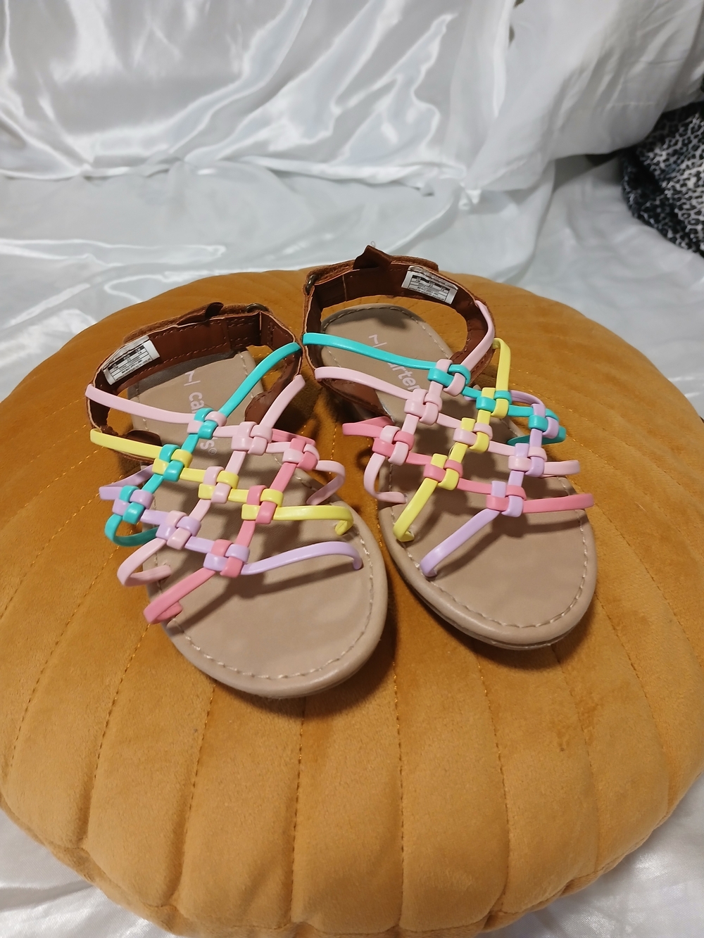 Carter's Girls Pastel Multi-Color Strappy Sandals with Tan Footbed